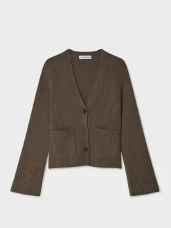 New White + Warren cashmere luxe waisted cardigan RussetBrown