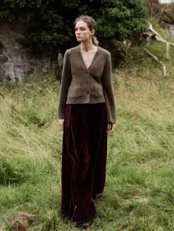 New White + Warren cashmere luxe waisted cardigan RussetBrown