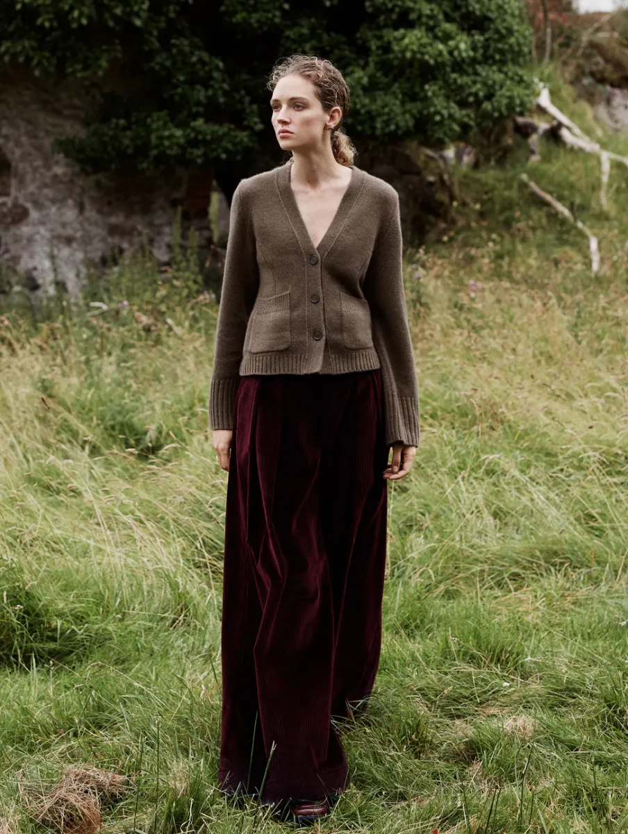 New White + Warren cashmere luxe waisted cardigan RussetBrown