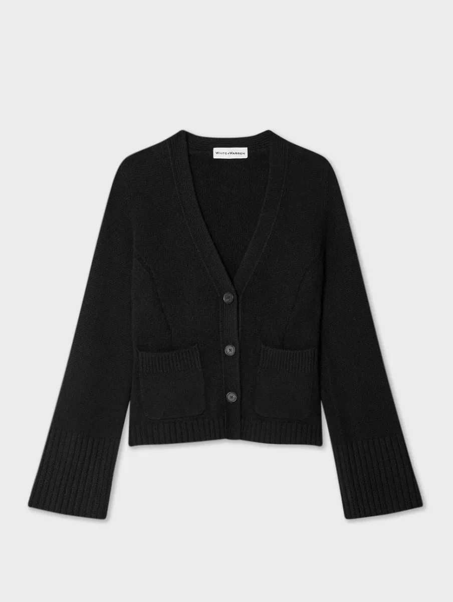 Discount White + Warren cashmere luxe waisted cardigan Black