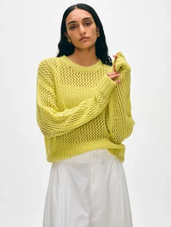 Fashion White + Warren cashmere marled mesh crewneck AcidLimeCombo