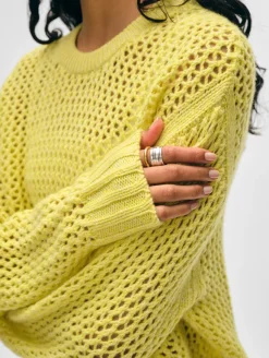 Fashion White + Warren cashmere marled mesh crewneck AcidLimeCombo