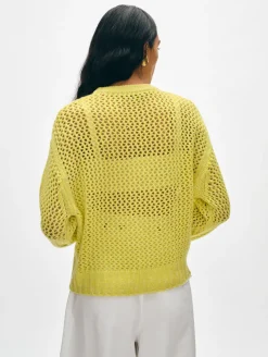 Fashion White + Warren cashmere marled mesh crewneck AcidLimeCombo