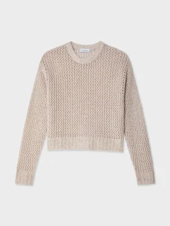 New White + Warren cashmere marled mesh crewneck SandwispCombo