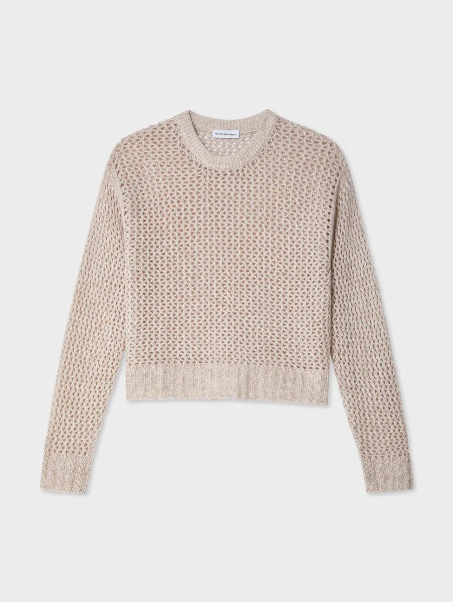 New White + Warren cashmere marled mesh crewneck SandwispCombo