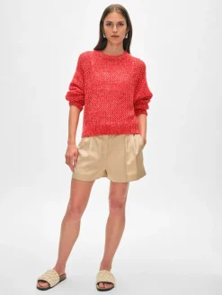 New White + Warren cashmere marled mesh crewneck BrightScarletCombo