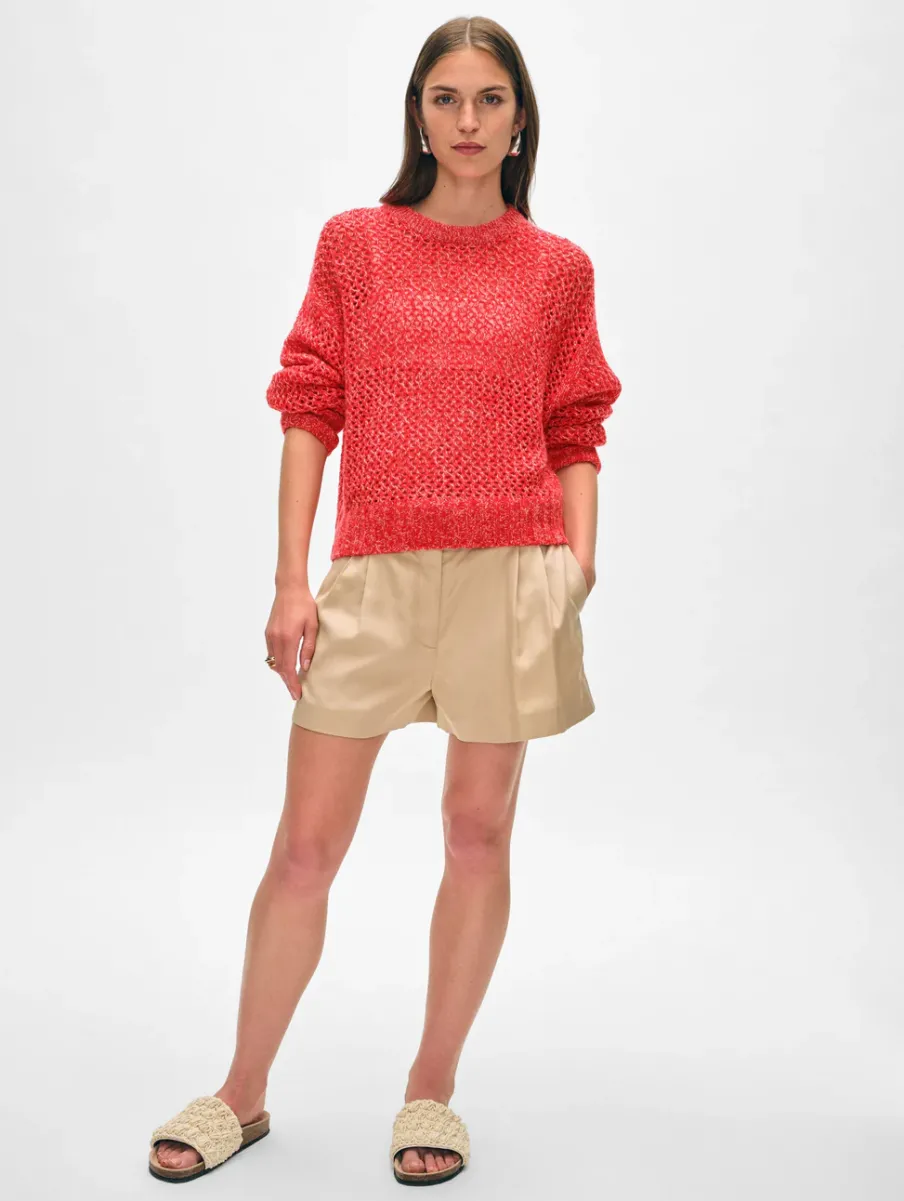 New White + Warren cashmere marled mesh crewneck BrightScarletCombo