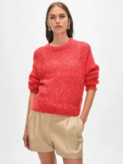 New White + Warren cashmere marled mesh crewneck BrightScarletCombo