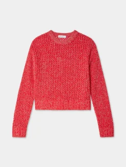 New White + Warren cashmere marled mesh crewneck BrightScarletCombo