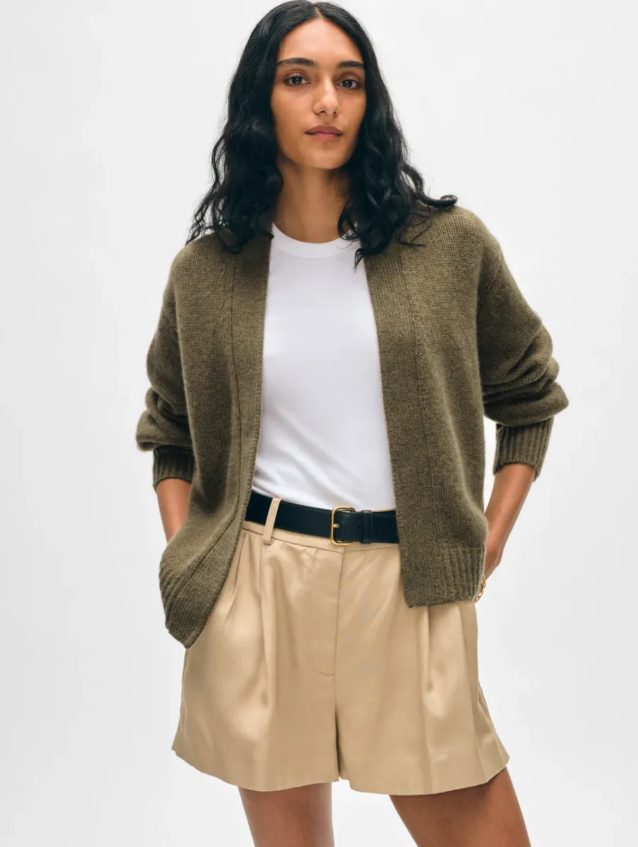 Hot White + Warren cashmere marled open cardigan Loden