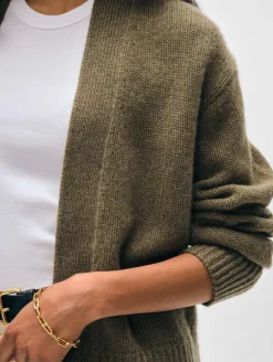 Hot White + Warren cashmere marled open cardigan Loden
