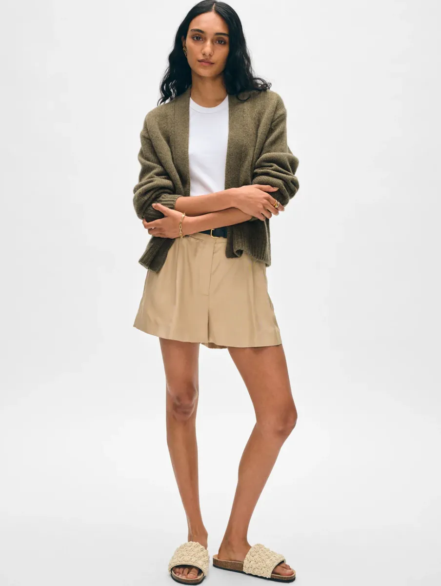 Hot White + Warren cashmere marled open cardigan Loden