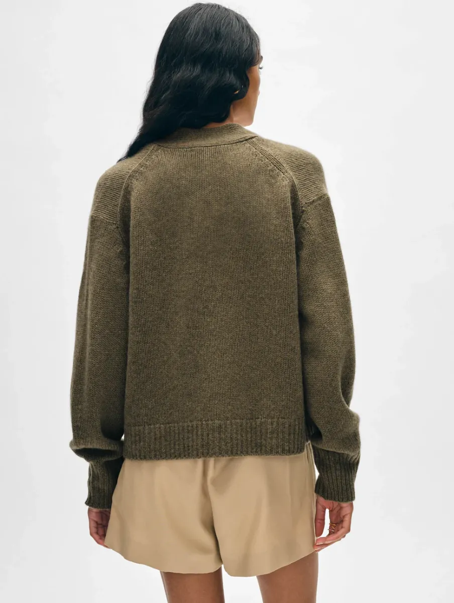 Hot White + Warren cashmere marled open cardigan Loden