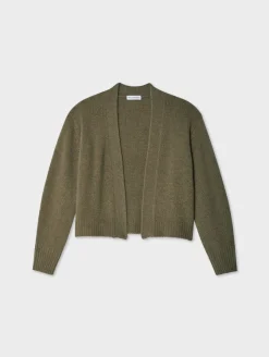 Hot White + Warren cashmere marled open cardigan Loden