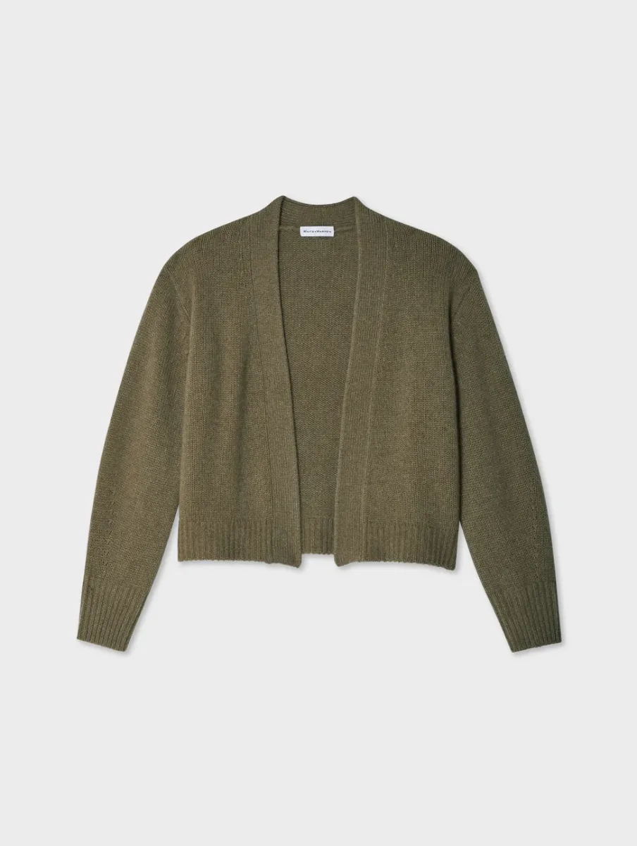 Hot White + Warren cashmere marled open cardigan Loden