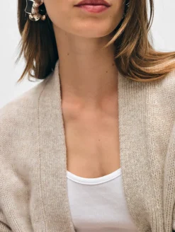 Online White + Warren cashmere marled open cardigan SandwispCombo