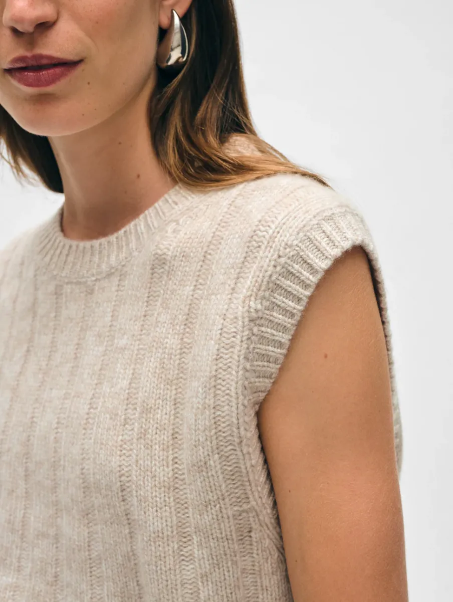New White + Warren cashmere marled wide ribbed shell SandwispCombo