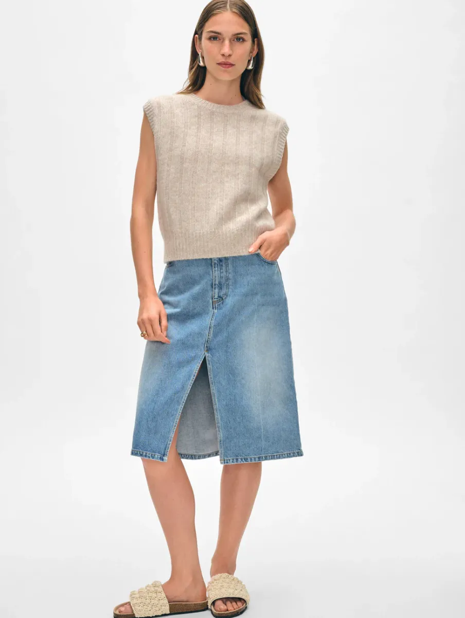 New White + Warren cashmere marled wide ribbed shell SandwispCombo