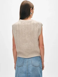 New White + Warren cashmere marled wide ribbed shell SandwispCombo