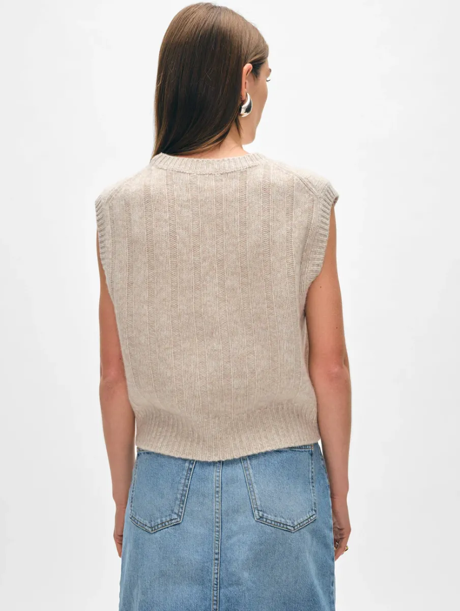 New White + Warren cashmere marled wide ribbed shell SandwispCombo