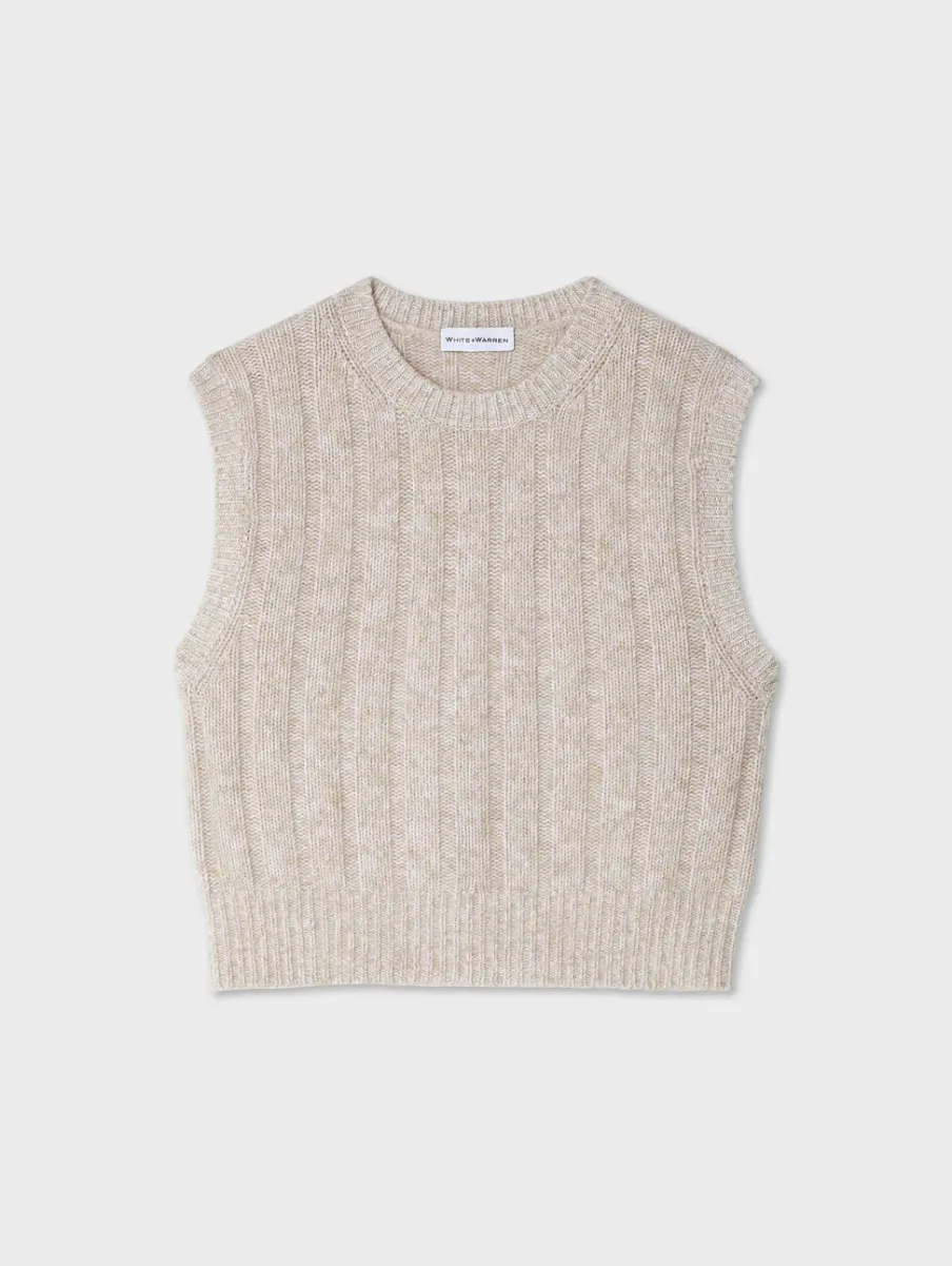 New White + Warren cashmere marled wide ribbed shell SandwispCombo
