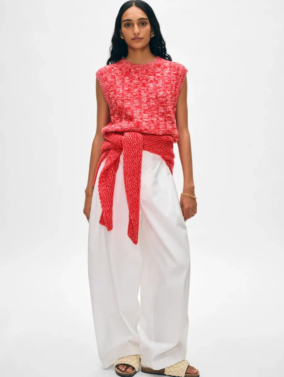 Hot White + Warren cashmere marled wide ribbed shell BrightScarletCombo