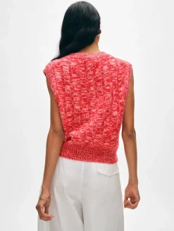 Hot White + Warren cashmere marled wide ribbed shell BrightScarletCombo