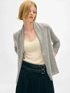 Discount White + Warren cashmere mini trapeze cardigan GreyHeather