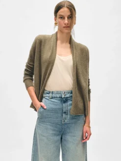 New White + Warren cashmere mini trapeze cardigan Loden