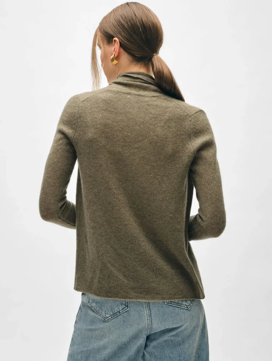 New White + Warren cashmere mini trapeze cardigan Loden