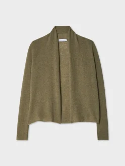 New White + Warren cashmere mini trapeze cardigan Loden