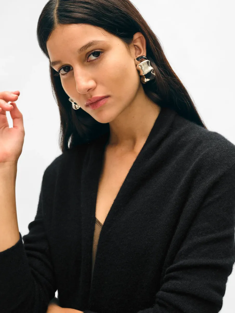 Outlet White + Warren cashmere mini trapeze cardigan Black