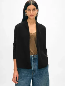 Outlet White + Warren cashmere mini trapeze cardigan Black