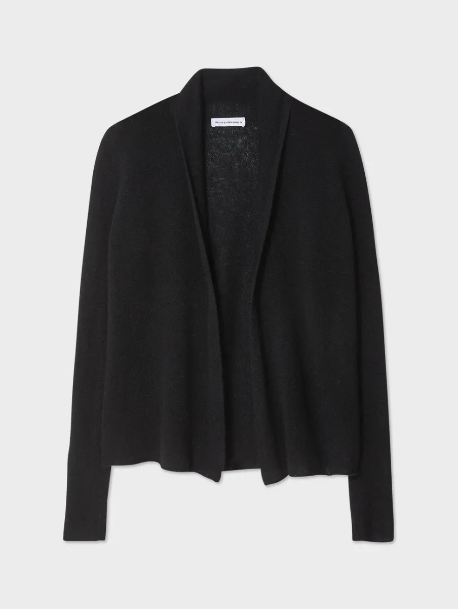 Outlet White + Warren cashmere mini trapeze cardigan Black