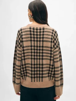 Sale White + Warren cashmere plaid crewneck TrueCamel/Black