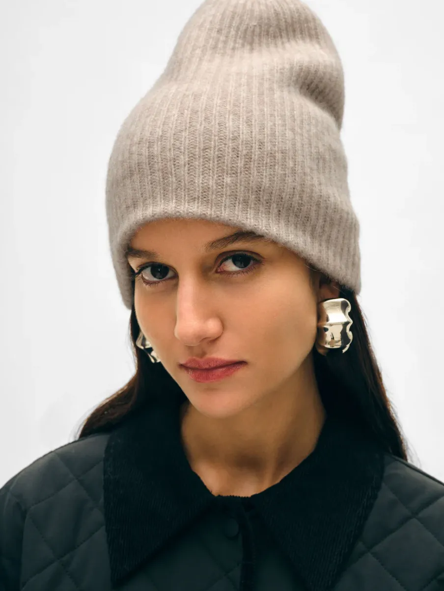 Hot White + Warren cashmere plush rib beanie SandWispHeather