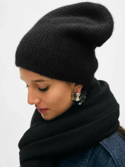 Discount White + Warren cashmere plush rib beanie Black