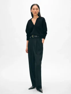 Clearance White + Warren cashmere polo Black