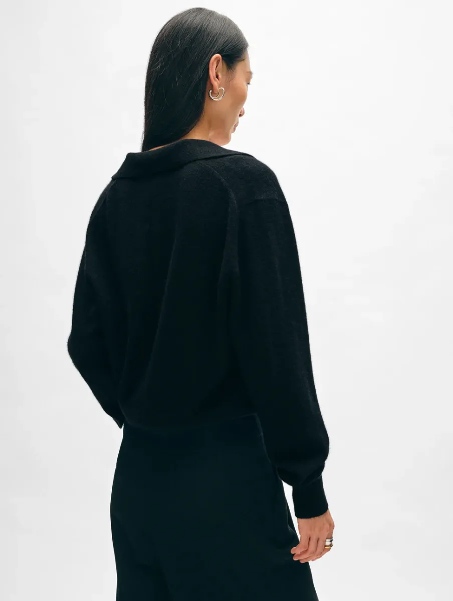 Clearance White + Warren cashmere polo Black