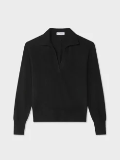 Clearance White + Warren cashmere polo Black