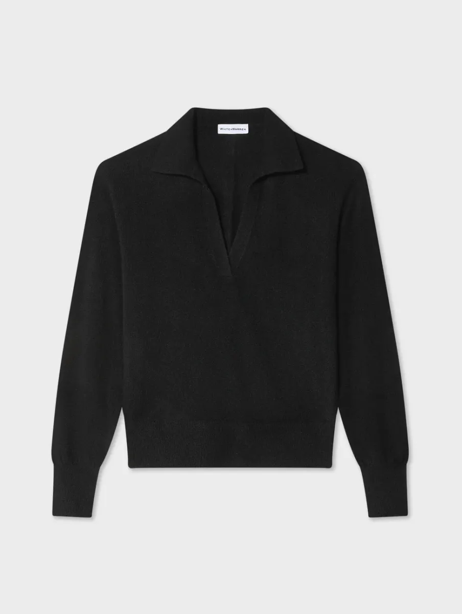 Clearance White + Warren cashmere polo Black