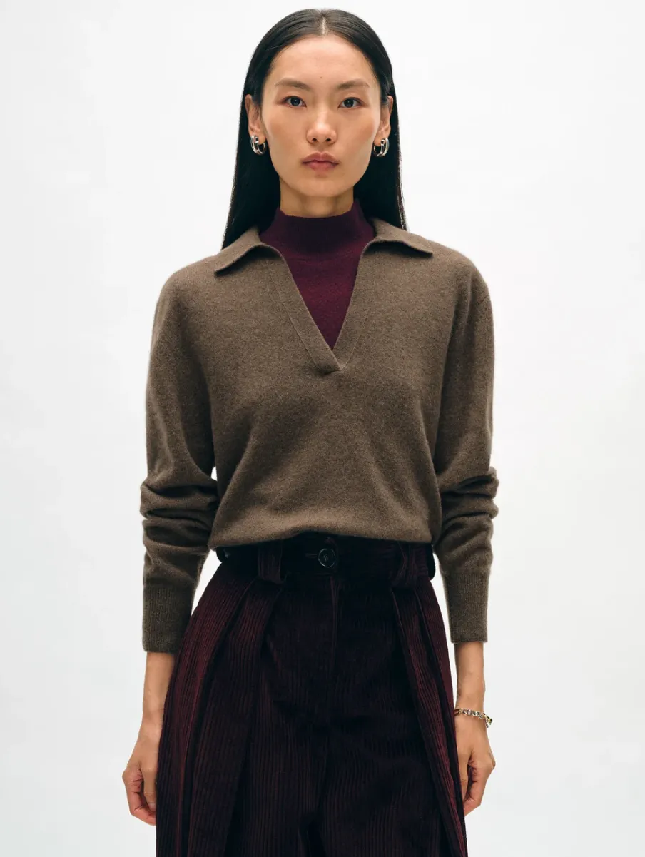 Sale White + Warren cashmere polo RussetBrown