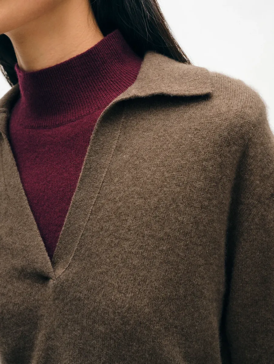 Sale White + Warren cashmere polo RussetBrown