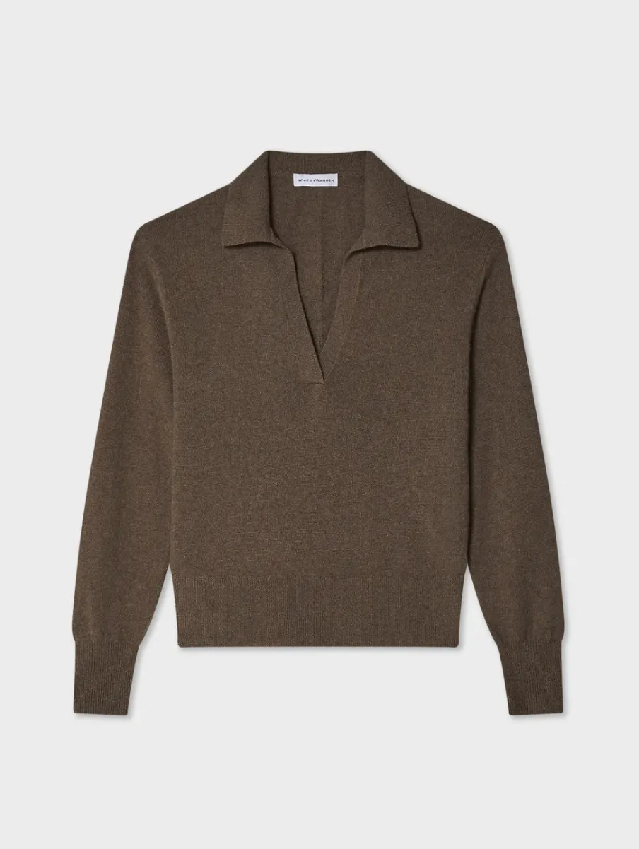 Sale White + Warren cashmere polo RussetBrown