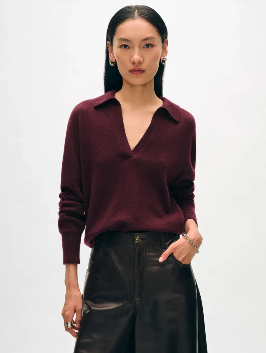 Outlet White + Warren cashmere polo Sangria