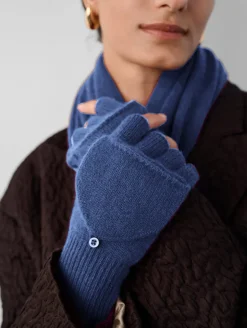 Outlet White + Warren cashmere pop top glove BlueDusk
