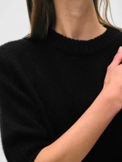 Clearance White + Warren cashmere puff sleeve crewneck Black