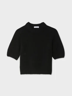 Clearance White + Warren cashmere puff sleeve crewneck Black