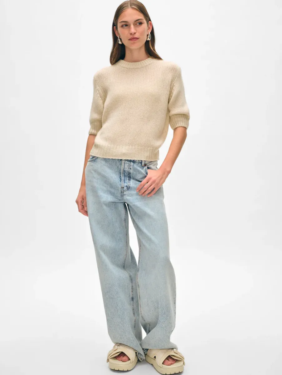 Online White + Warren cashmere puff sleeve crewneck NaturalHeather
