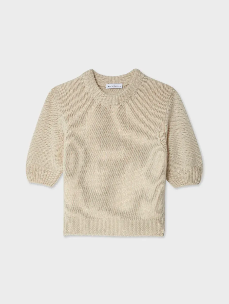 Online White + Warren cashmere puff sleeve crewneck NaturalHeather